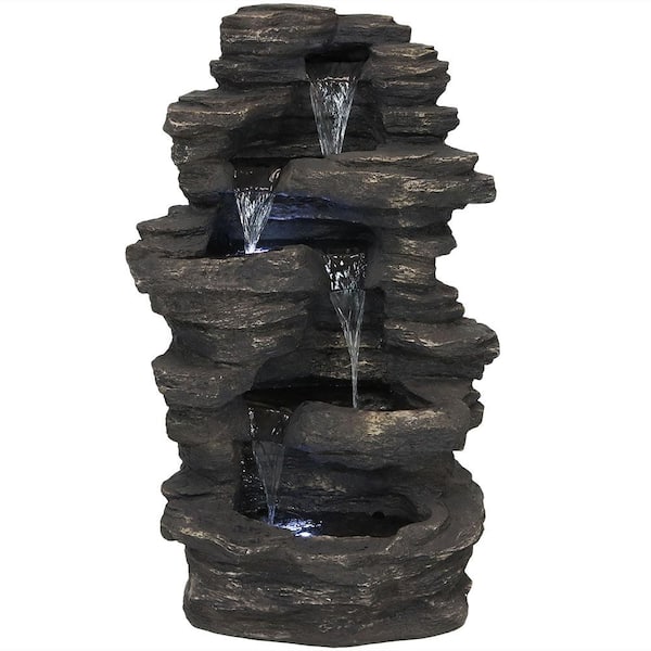 Sunnydaze 39 in. Cascading Rock Falls Water Fountain with LED Lights