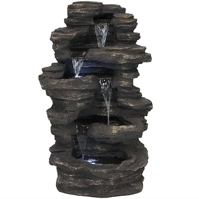 39 in. Cascading Rock Falls Water Fountain with LED Lights