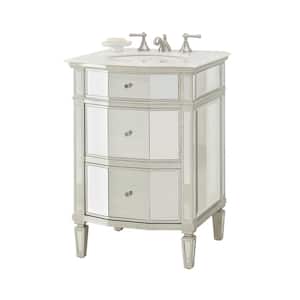 Ashlie 24 in. W x 21 in. D x 35 in. H All Mirrored Bathroom Vanity with White Marble Top
