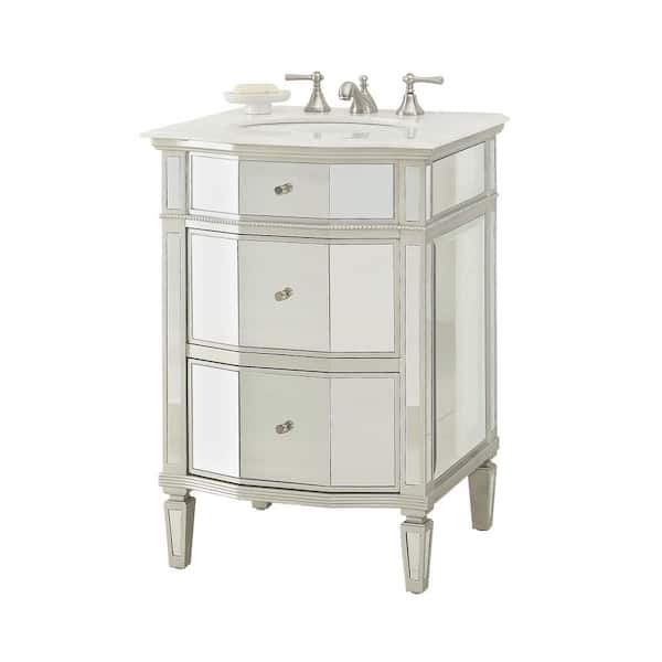 Benton Collection Ashlie 24 In W X 21 In D X 35 In H All Mirrored Bathroom Vanity With White