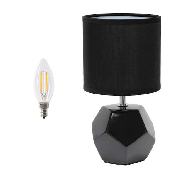 Simple Designs 10.24 in. Round Geometric Prism Mini Table Lamp for Living Room, Bedroom, Office, LED Bulb Included, Black