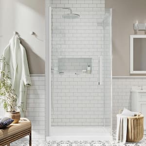 Pasadena 34 in. L x 32 in. W x 75 in. H Corner Shower Kit with Pivot Frameless Shower Door in Chrome and Shower Pan