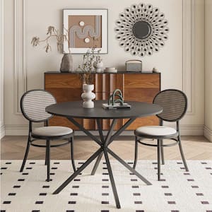 Black Wood 42.13 in. Cross Legs Dining Table (Seats-2) with 2-Piece Removable Top