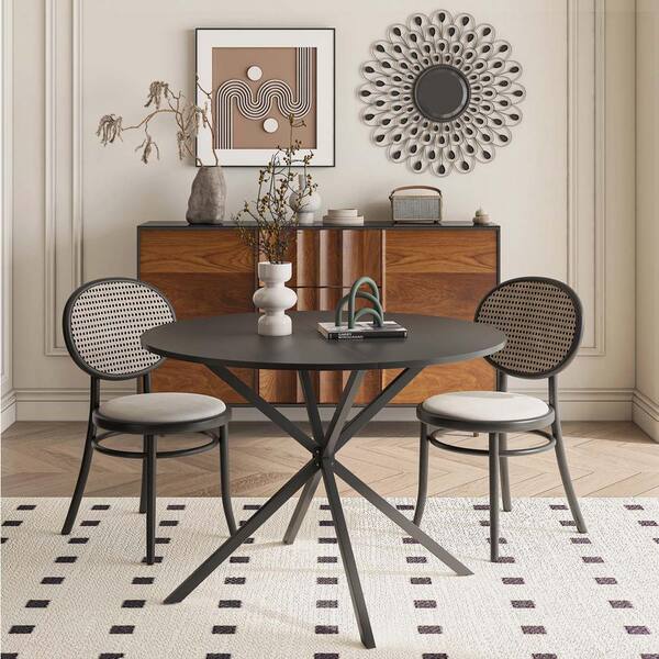 wetiny Black Wood 42.13 in. Cross Legs Dining Table (Seats-2) with 2-Piece Removable Top