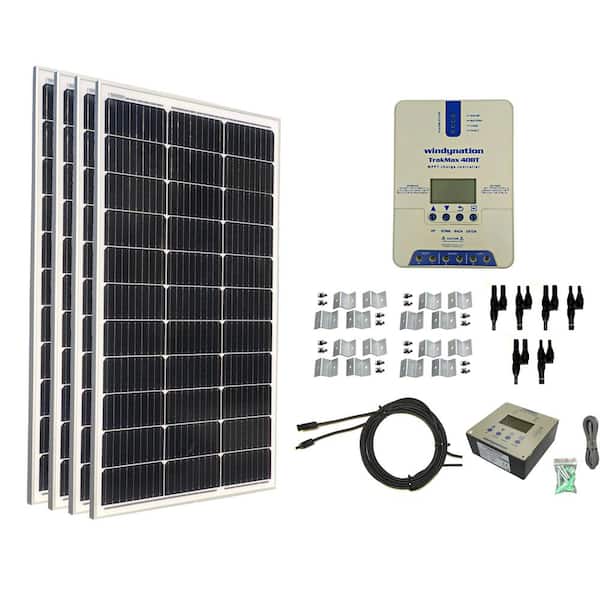 WindyNation 400-Watt Monocrystalline Solar Panel with TrakMax MPPT 40 Amp Charge Controller Plus Remote Meter Kit