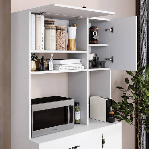 LIVING SKOG Galiano 73 in. White Kitchen Pantry Storage Cabinet Buffet with  Hutch For Microwave with Drawer P7 - The Home Depot