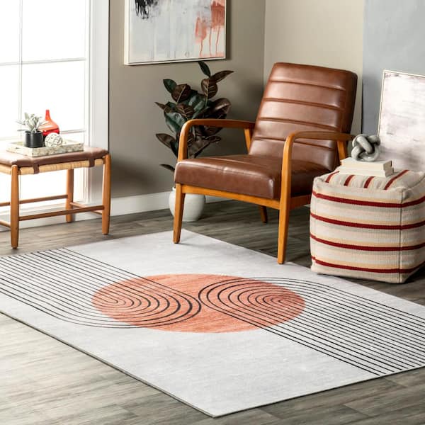 Martine Abstract Sun Machine Washable Beige 4 ft. x 6 ft. Area Rug