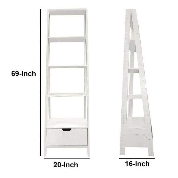 Wood 4 Shelf Ladder Bookcase, White Wood 4 Shelf Ladder Bookcase With Open Back