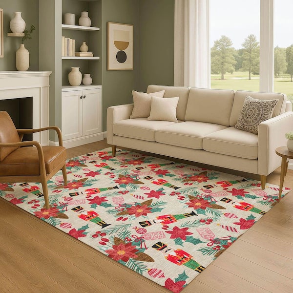 Mayfield Premium Machine Washable Abstract AMF1822 Beige 10 ft. x 14 ft. Area Rug