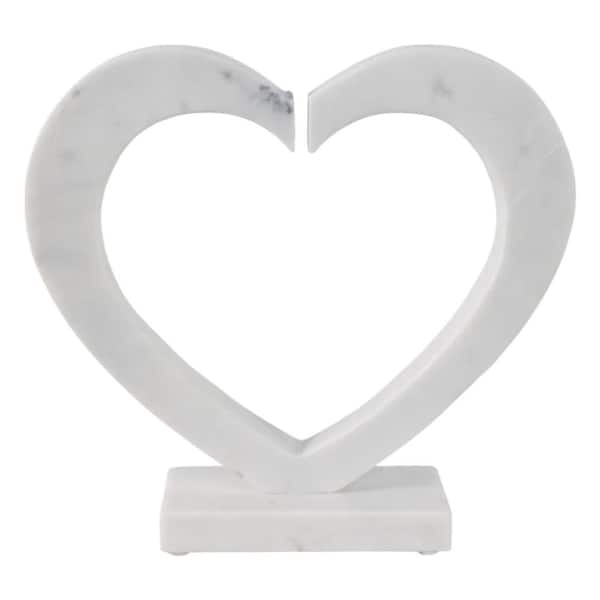Liv & Skye White 12 in. x 11 in. Stone Modern Open Heart Shape Sculpture