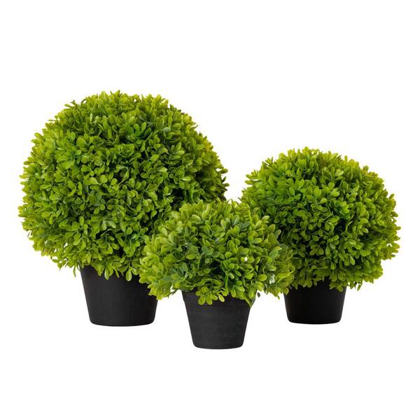 SULLIVANS 7 in. 9 in. and 11.5 in. Artificial Potted Round Boxwood Set of 3
