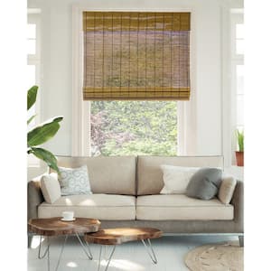 Premium True-to-Size Brown Fox Cordless Light Filtering Natural Woven Bamboo Roman Shade 31 in. W x 64 in. L