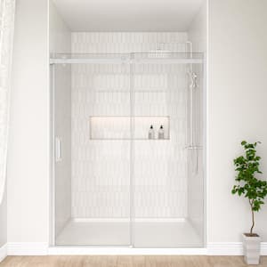 60 in. W x 74 in. H Single Sliding Semi-Frameless Shower Door in Chrome with 5/16 " Explosion-Proof Tempered Clear Glass