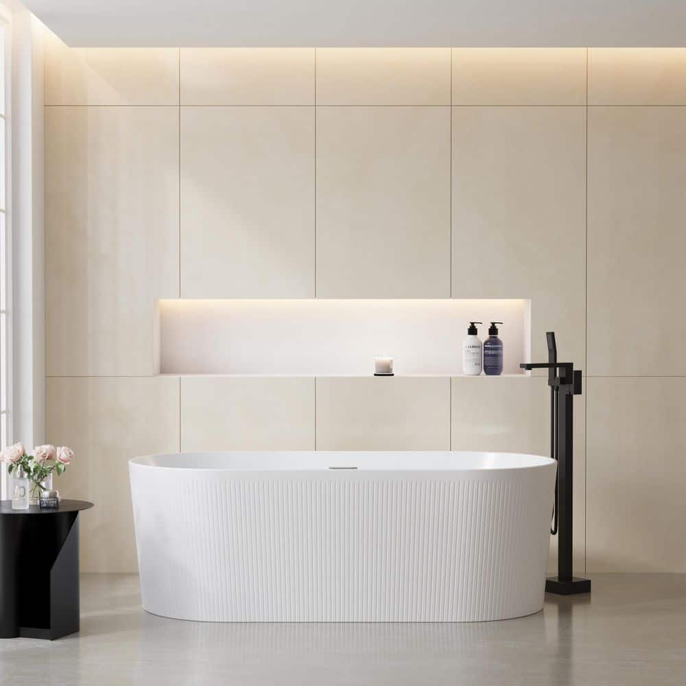 67 in. Modern Acrylic Soaking Bathtub in Glossy White Overflow and Pop Up D