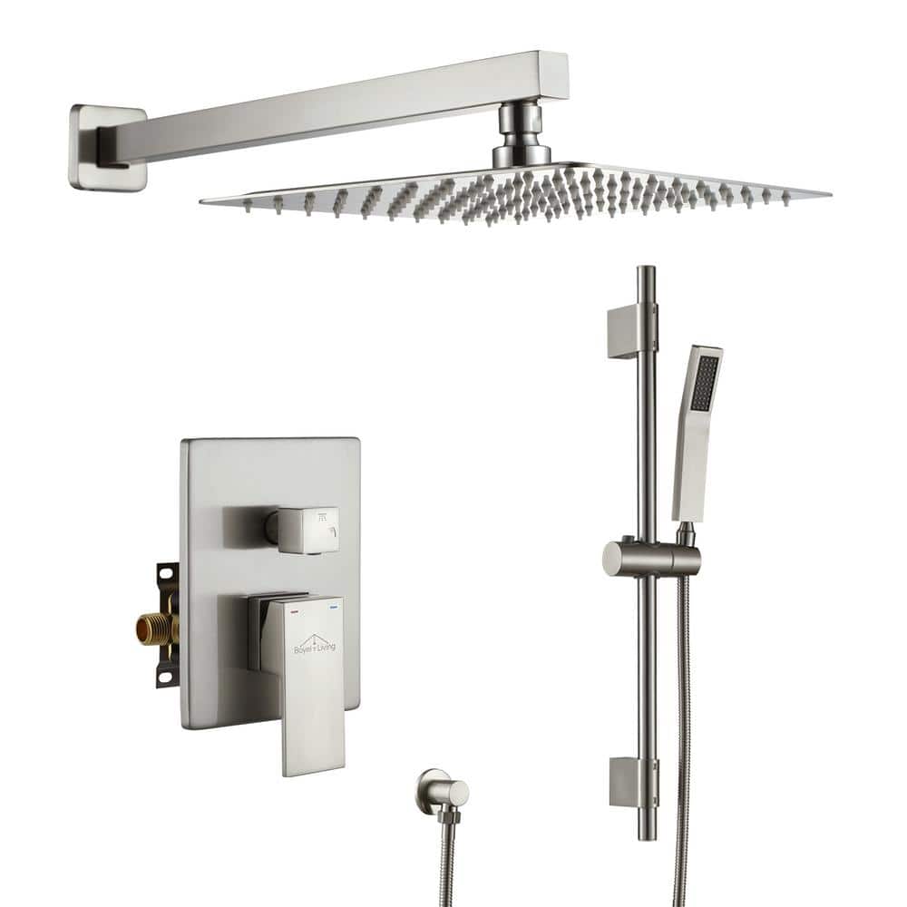 1-Spray Patterns with 2.5 GPM 10 in. Wall Mount Dual Shower Heads with Pres
