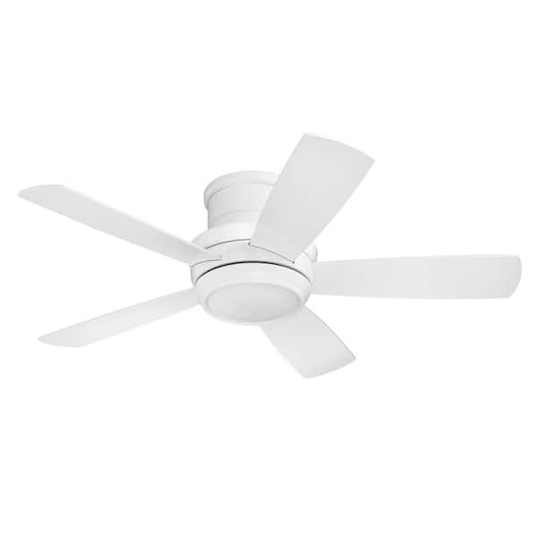 44 in. White Finish w/ White Blades Flush Mount Standard Ceiling Fan w/ Integrated LED, Remote and Wall Control Included