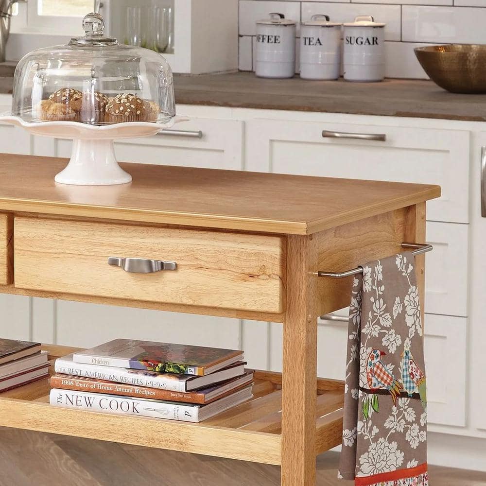 Solid Wood Rectangular Kitchen Cart with Wine Rack and Storage