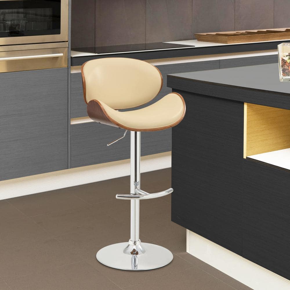 Contemporary Cream Leather Swivel Bar Stool with Chrome Finish
