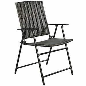Folding Outdoor Patio Sling Rattan Camping Deck Chairs in Brown (Set of 4)
