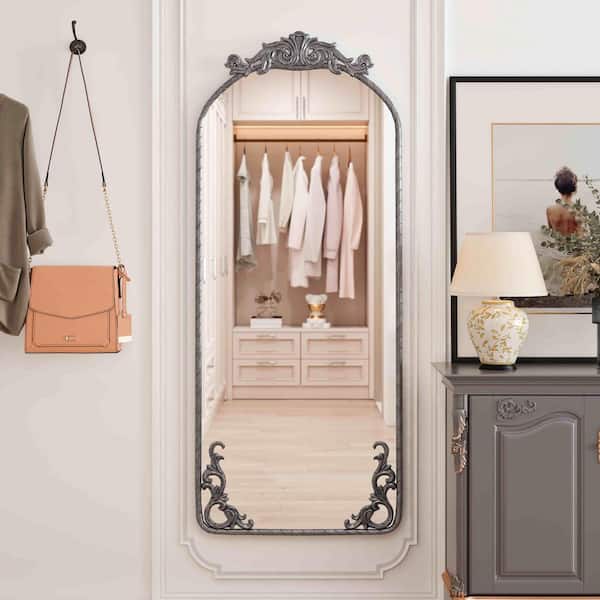 Avex Silver 24 in. W x 58 in. H Art Deco Arch Wooden Framed Mirror