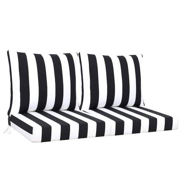 24 x 24 in. Outdoor Deep Seat Cushion, Waterproof and Fade Resistant Patio Cushions, Black/White, (Set of 2)