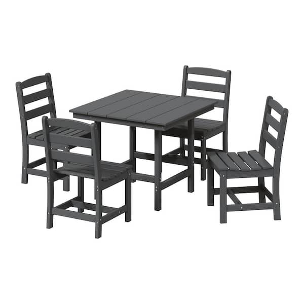 Shoreside 5-Piece All Weather HDPE Plastic Outdoor Patio Dining Set w/ Side Chairs, Gray