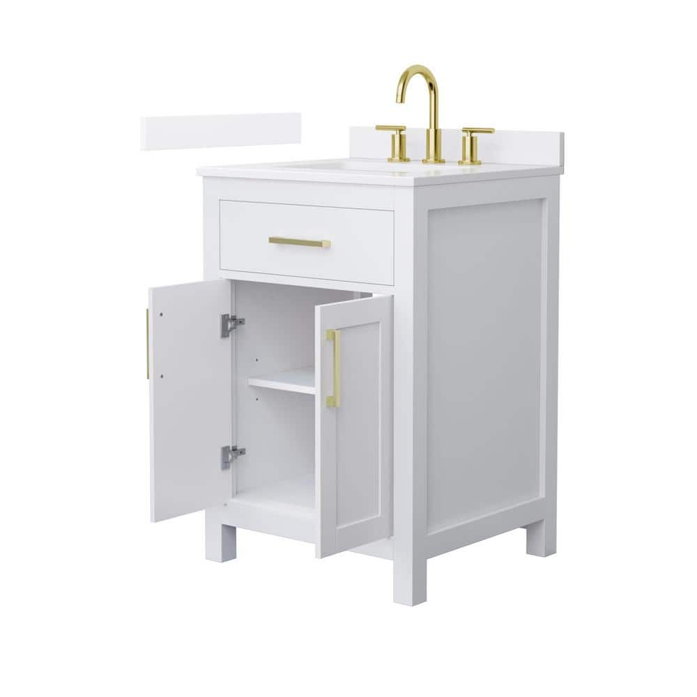 Beckett 24" White Freestanding Vanity with Quartz Top and Gold Hardware