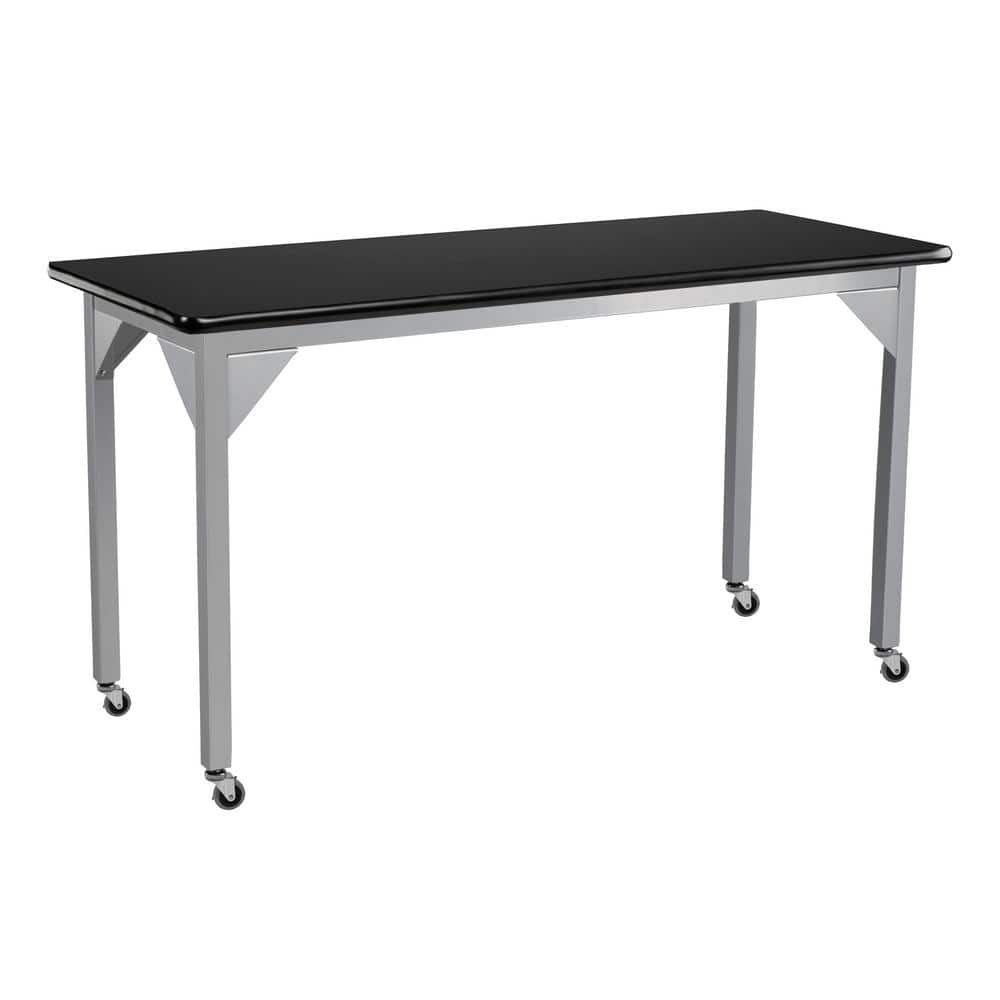 National Public Seating Heavy Duty Fixed Height Table with Casters 24 in. x 48 in. x 30 in. Grey Frame Black Top -  SLT9-2448HC