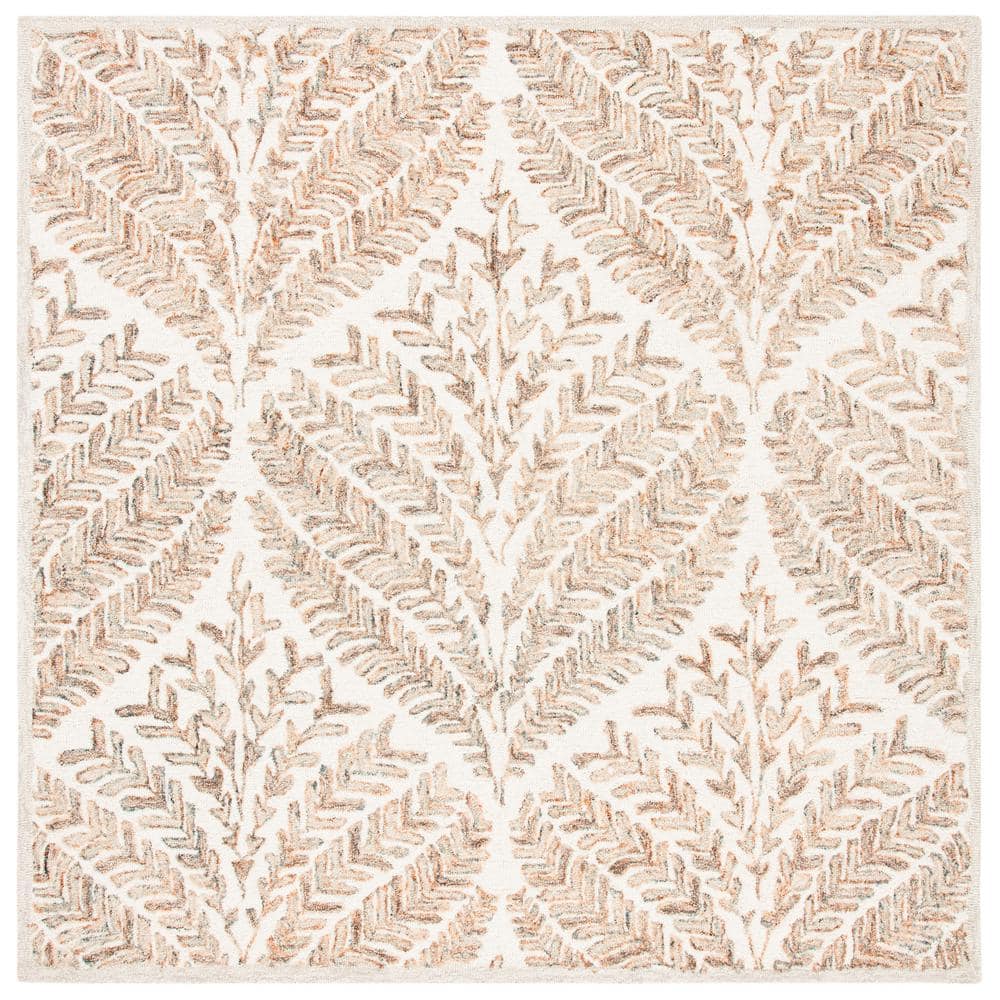 Ivory and Brown Hand-Tufted Wool Square Area Rug
