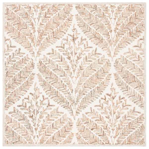 Capri Ivory/Brown 5 ft. x 5 ft. Geometric Leaf Square Area Rug