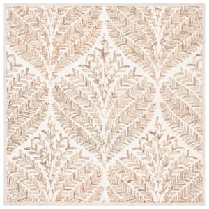 Capri Ivory/Brown 9 ft. x 9 ft. Geometric Leaf Square Area Rug