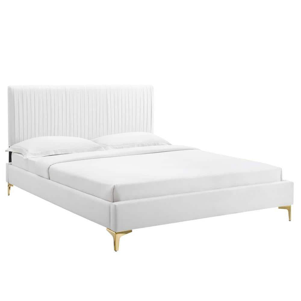 MODWAY Peyton Performance Velvet White Queen Platform Bed MOD-6595-WHI ...