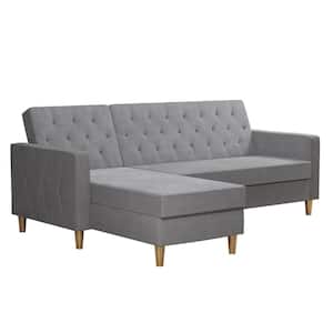 Liberty 1-Piece Light Gray Chenille 3-Seater L Shaped Left Facing Sectionals Futon with Storage