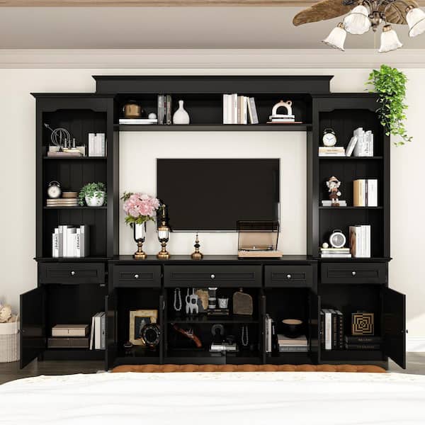 Black TV Stand, TV Console Table, Entertainment Center Fits TV's up to 60 in. with 13 Shelves and 5 Drawers