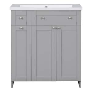 30 in. W x 18 in. D x 34.5 in. H Freestanding Bath Vanity in Gray with White Resin Top and with 2-Doors and Single Sink