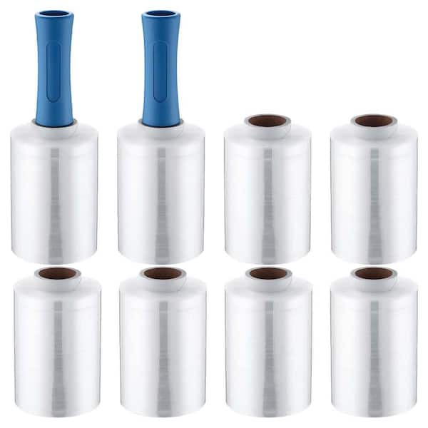 N/A 11.44 lb. 15.16 x 13.7 x 4.09 in. PE Stretch Wrap Roll with Handles for Moving and Packaging Clear Shrink Film 8-Pieces