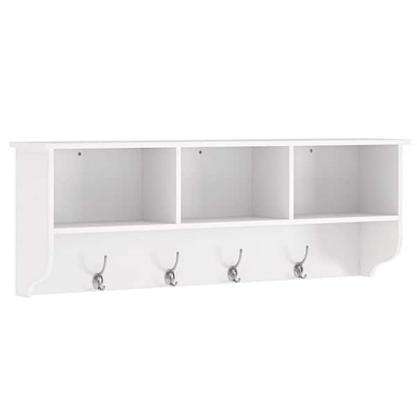 38.58 in. W x 7.87 in. D White Wood Decorative Wall Shelf