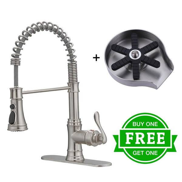 BWE Single Handle Pull-Down Sprayer Kitchen Faucet Bundle Glass Rinser in Brushed Nickel