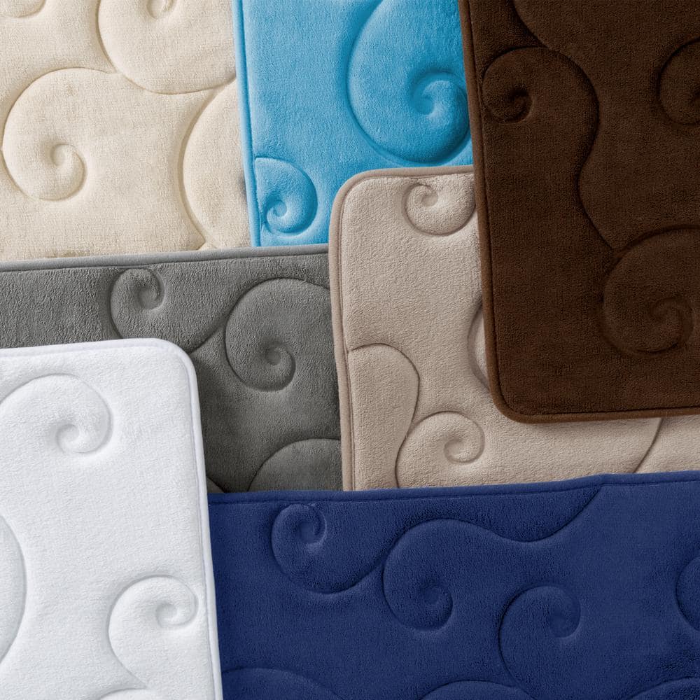White Coral Fleece Memory Foam Bath Mat Set