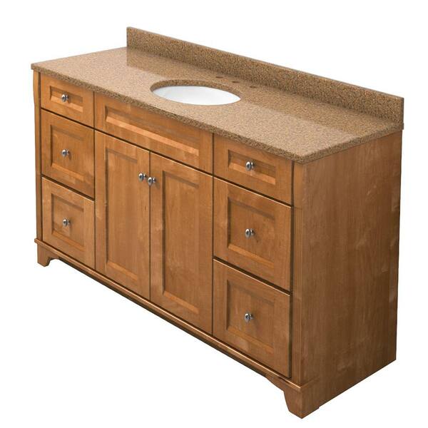 KraftMaid 60 in. Vanity in Praline with Natural Quartz Vanity Top in Bramble and White Sink