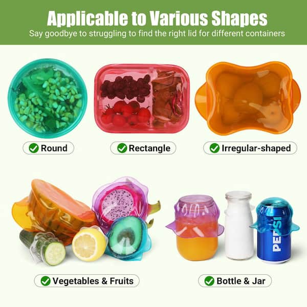 Multicolor Reusable Silicone Stretch Elastic Food Covers for Bowls, Round, and Rectangle Containers (6-Pack)