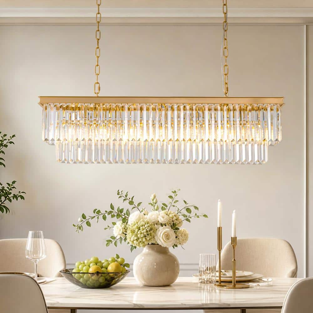 39 in. 7 Light French Gold Rectangular Crystal Chandelier with Adjustable Chain for Kitchen Island and Dining Room price history on PriceWatchPro