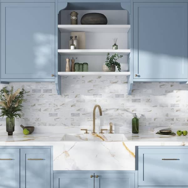 Serena 10 in. x 12 in. Polished White Gray Calacatta Gold, Thassos Mosaic Wall and Floor Tile (4 sq ft/case)-5 Pack