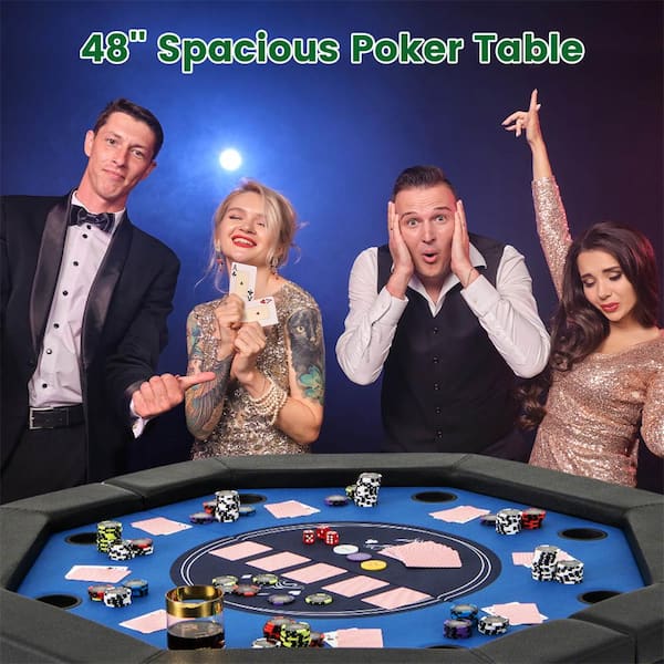 48 in. Foldable Poker Table for 8 Players Portable Blackjack Texas Hold'em Table Blue