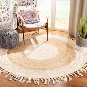 Cape Cod Beige/Natural 3 ft. x 3 ft. Round Striped Area Rug