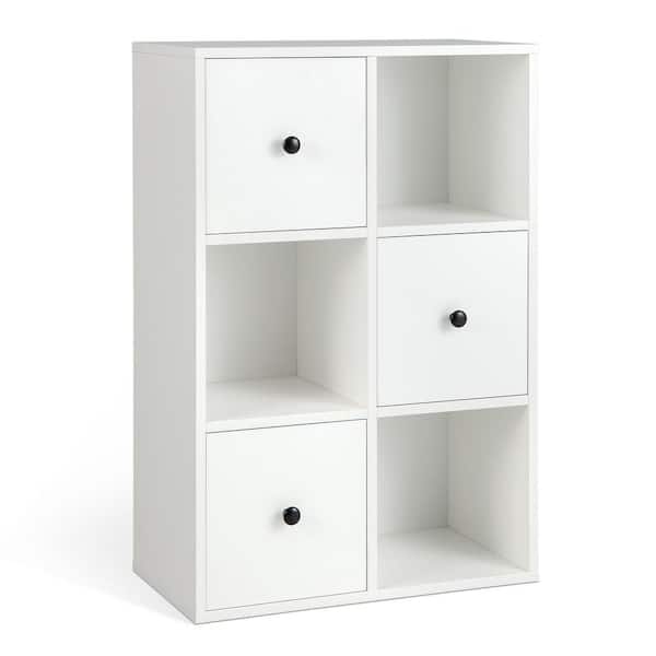 Costway 35.5 in. White 6-Cube Bookcase Storage Organizer with 3 Open Cubes 3 Drawers for Home Office
