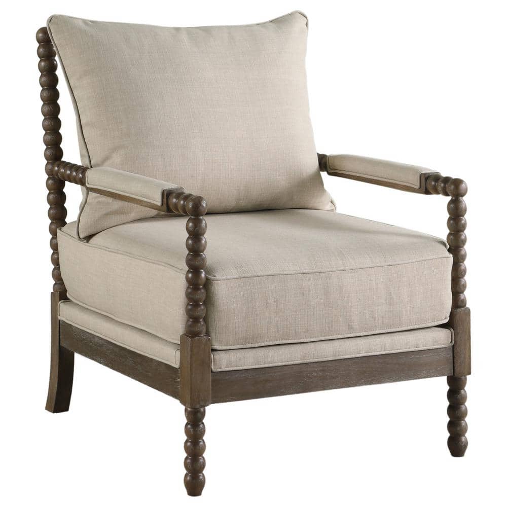 Transitional Geometric Beige Wood Accent Chair
