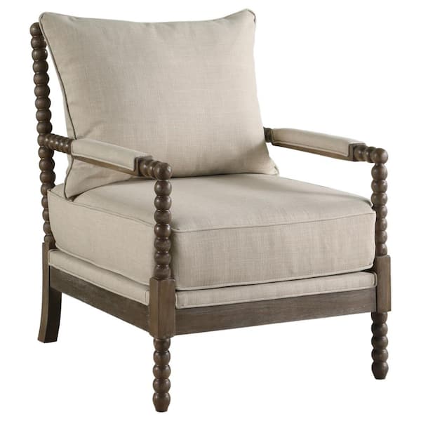 Coaster Blanchett Beige and Natural Linen-like Fabric Cushion Back Accent Chair