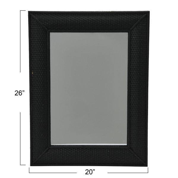 Black Firwood and Rattan Rectangular Wall Mirror