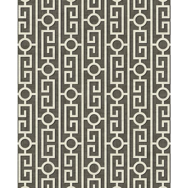 Seabrook Designs 56 sq. ft. Metallic Charcoal Sempers Greek Key Unpasted Paper Wallpaper Roll
